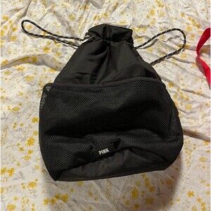 Victoria Secret PINK Drawstring Bag Black Authentic Recycled Fabric Adjustable